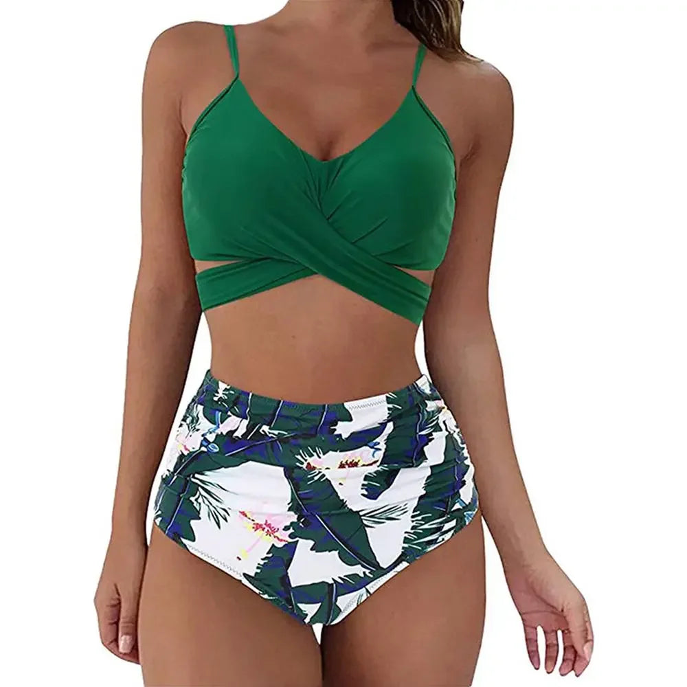 Sexy Criss Cross Top & High Waisted Women's Bikini Swimsuit